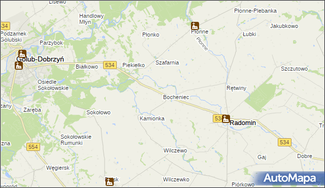 mapa Bocheniec gmina Radomin, Bocheniec gmina Radomin na mapie Targeo