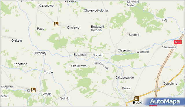 mapa Bodaki gmina Boćki, Bodaki gmina Boćki na mapie Targeo