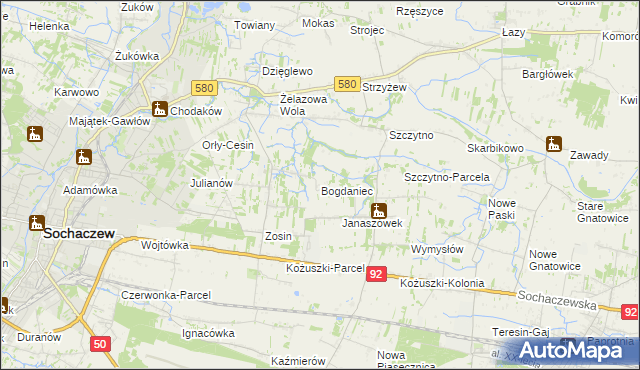 mapa Bogdaniec gmina Sochaczew, Bogdaniec gmina Sochaczew na mapie Targeo