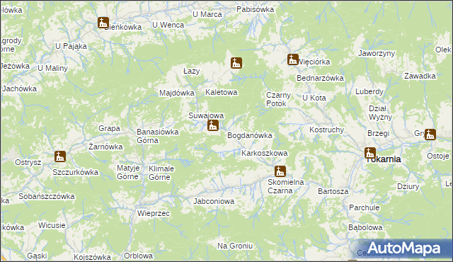 mapa Bogdanówka gmina Tokarnia, Bogdanówka gmina Tokarnia na mapie Targeo