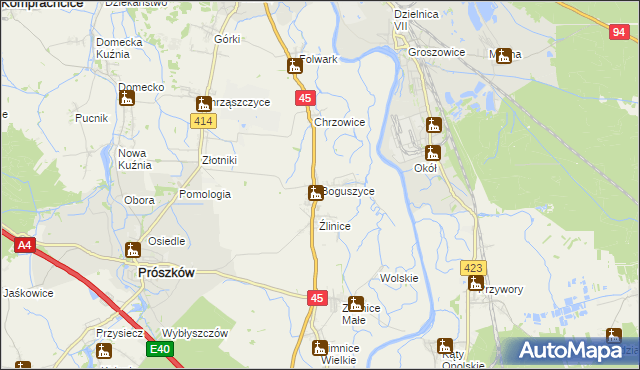 mapa Boguszyce gmina Prószków, Boguszyce gmina Prószków na mapie Targeo