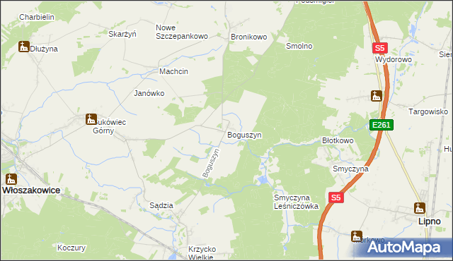 mapa Boguszyn gmina Włoszakowice, Boguszyn gmina Włoszakowice na mapie Targeo