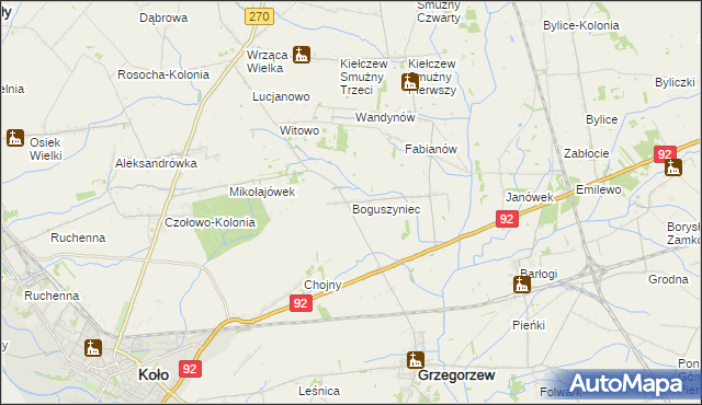 mapa Boguszyniec gmina Grzegorzew, Boguszyniec gmina Grzegorzew na mapie Targeo