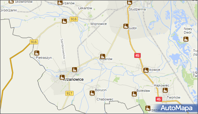 mapa Bojanów gmina Krzanowice, Bojanów gmina Krzanowice na mapie Targeo