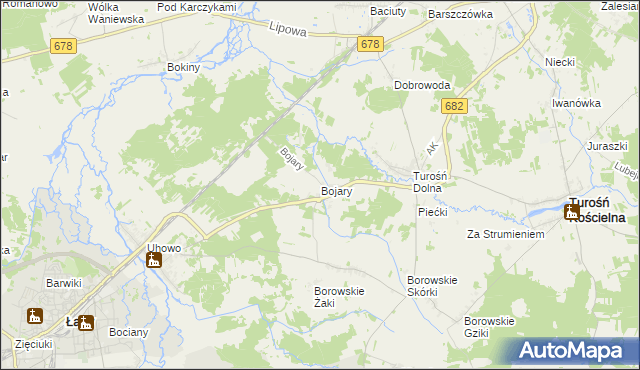 mapa Bojary gmina Turośń Kościelna, Bojary gmina Turośń Kościelna na mapie Targeo