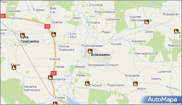 mapa Bolesławiec powiat wieruszowski, Bolesławiec powiat wieruszowski na mapie Targeo