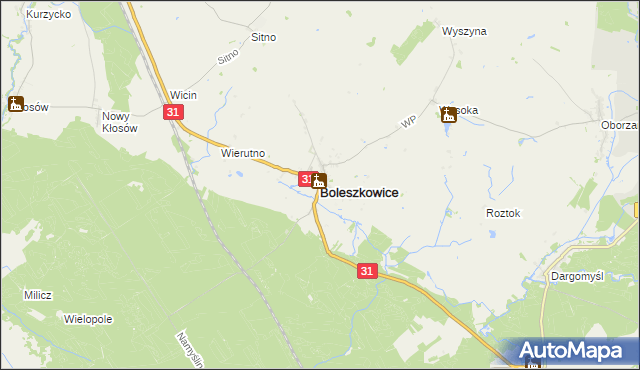 mapa Boleszkowice powiat myśliborski, Boleszkowice powiat myśliborski na mapie Targeo