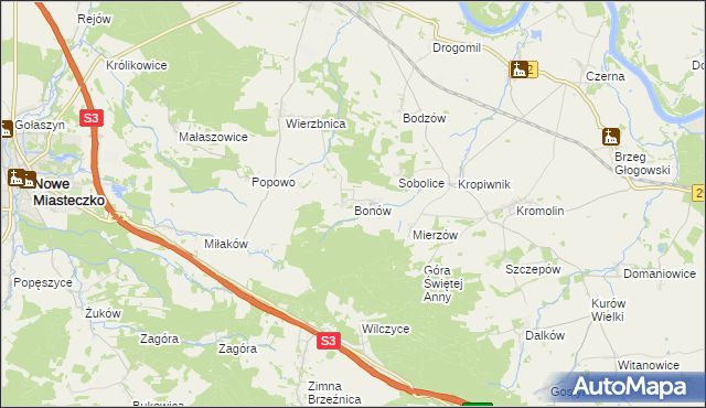 mapa Bonów gmina Bytom Odrzański, Bonów gmina Bytom Odrzański na mapie Targeo