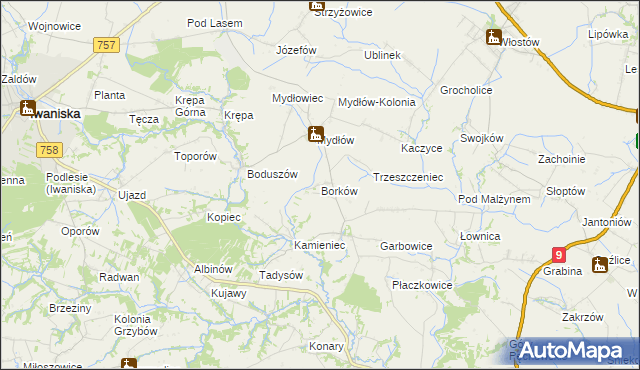 mapa Borków gmina Iwaniska, Borków gmina Iwaniska na mapie Targeo