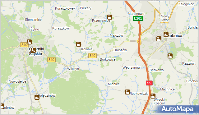 mapa Borkowice gmina Oborniki Śląskie, Borkowice gmina Oborniki Śląskie na mapie Targeo