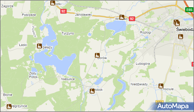 mapa Borów gmina Świebodzin, Borów gmina Świebodzin na mapie Targeo