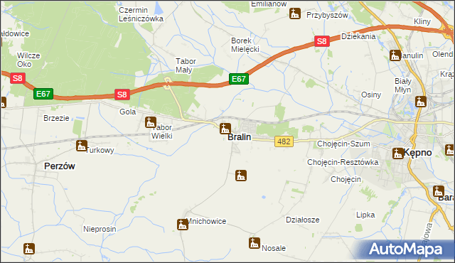 mapa Bralin powiat kępiński, Bralin powiat kępiński na mapie Targeo
