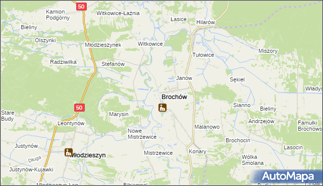 mapa Brochów powiat sochaczewski, Brochów powiat sochaczewski na mapie Targeo