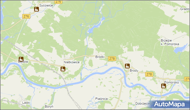 mapa Bródki gmina Czerwieńsk, Bródki gmina Czerwieńsk na mapie Targeo