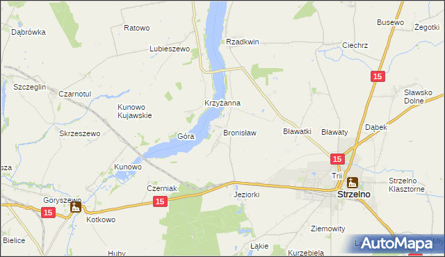 mapa Bronisław gmina Strzelno, Bronisław gmina Strzelno na mapie Targeo