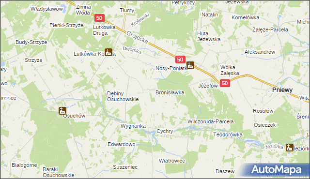 mapa Bronisławka gmina Mszczonów, Bronisławka gmina Mszczonów na mapie Targeo