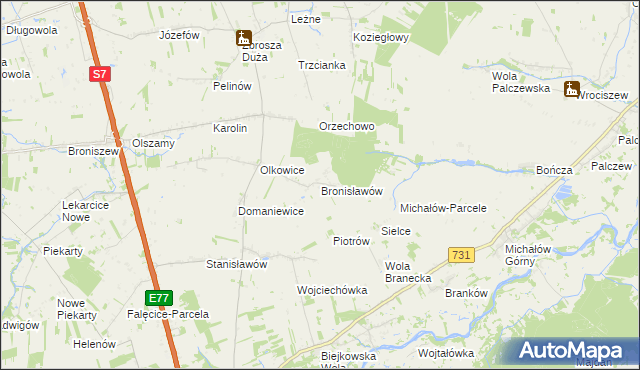 mapa Bronisławów gmina Promna, Bronisławów gmina Promna na mapie Targeo