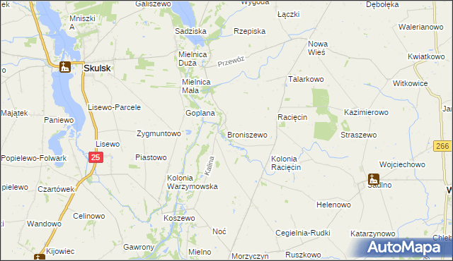 mapa Broniszewo gmina Wierzbinek, Broniszewo gmina Wierzbinek na mapie Targeo