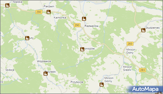 mapa Broniszów gmina Kożuchów, Broniszów gmina Kożuchów na mapie Targeo