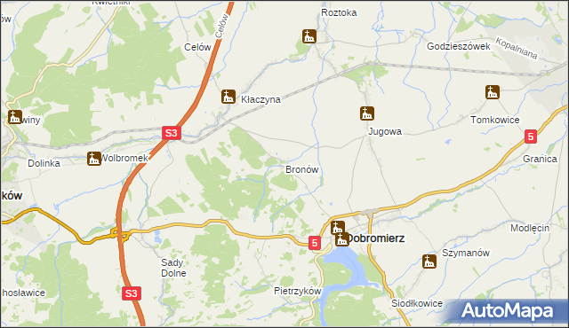 mapa Bronów gmina Dobromierz, Bronów gmina Dobromierz na mapie Targeo