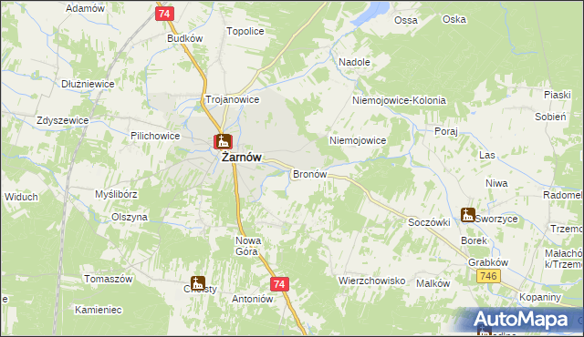 mapa Bronów gmina Żarnów, Bronów gmina Żarnów na mapie Targeo