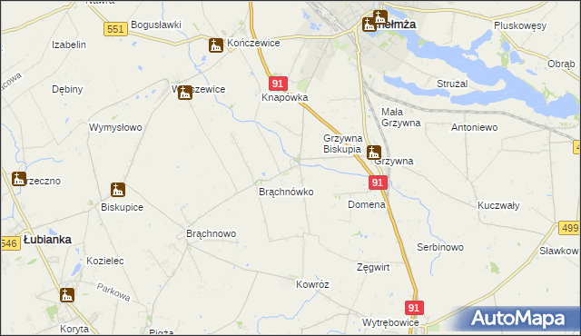 mapa Browina gmina Chełmża, Browina gmina Chełmża na mapie Targeo