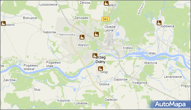 mapa Brzeg Dolny, Brzeg Dolny na mapie Targeo