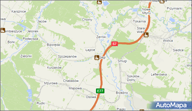 mapa Brzegi gmina Sobków, Brzegi gmina Sobków na mapie Targeo