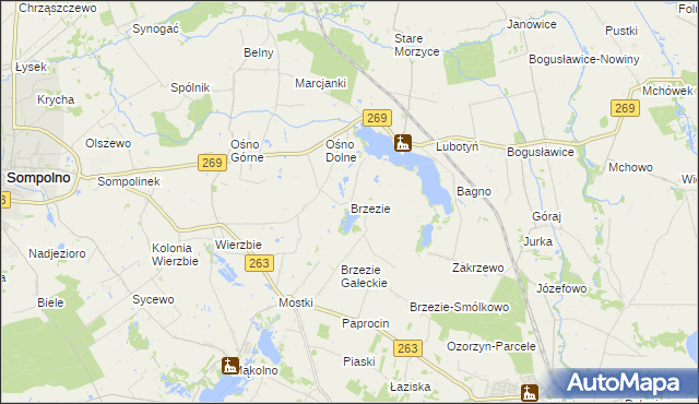 mapa Brzezie gmina Babiak, Brzezie gmina Babiak na mapie Targeo