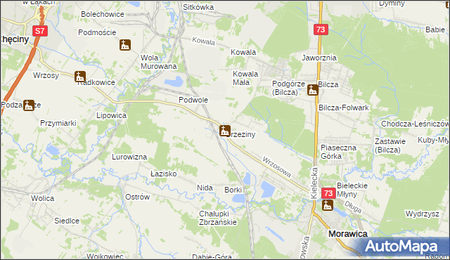 mapa Brzeziny gmina Morawica, Brzeziny gmina Morawica na mapie Targeo