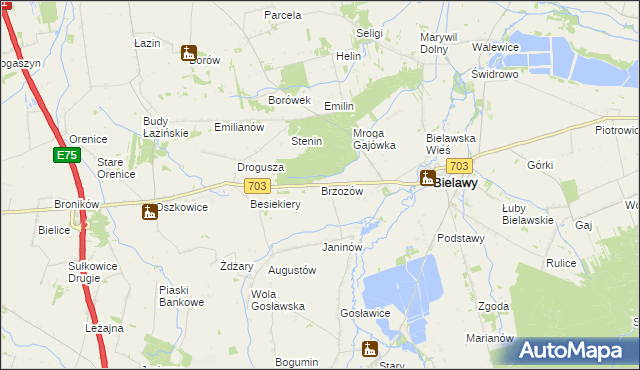 mapa Brzozów gmina Bielawy, Brzozów gmina Bielawy na mapie Targeo