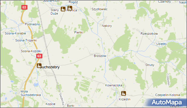 mapa Brzozów gmina Suchożebry, Brzozów gmina Suchożebry na mapie Targeo