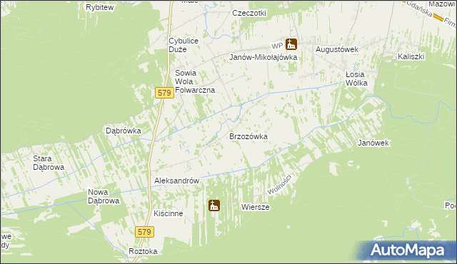 mapa Brzozówka gmina Czosnów, Brzozówka gmina Czosnów na mapie Targeo