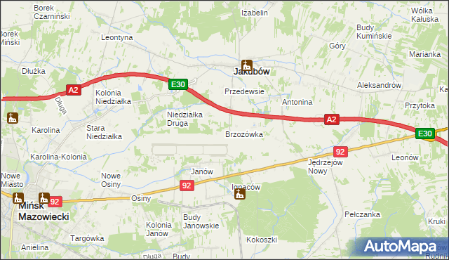 mapa Brzozówka gmina Jakubów, Brzozówka gmina Jakubów na mapie Targeo