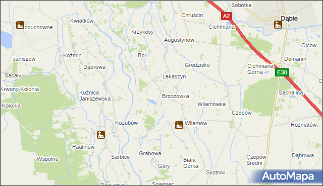 mapa Brzozówka gmina Uniejów, Brzozówka gmina Uniejów na mapie Targeo