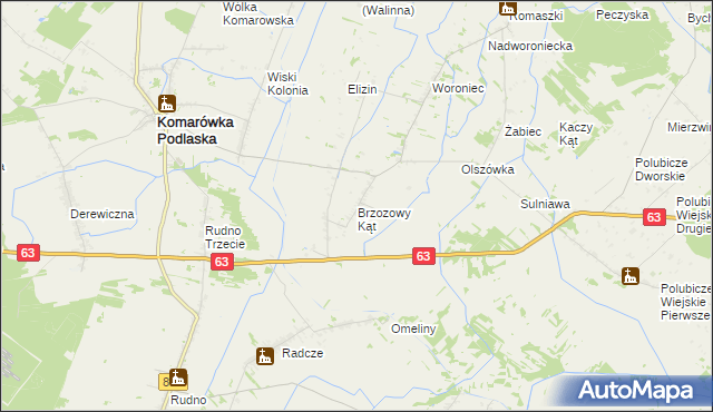mapa Brzozowy Kąt gmina Komarówka Podlaska, Brzozowy Kąt gmina Komarówka Podlaska na mapie Targeo