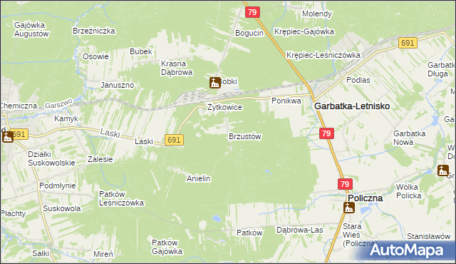 mapa Brzustów gmina Garbatka-Letnisko, Brzustów gmina Garbatka-Letnisko na mapie Targeo