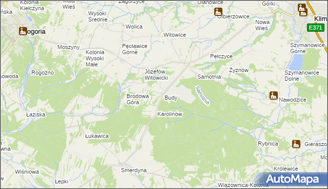 mapa Budy gmina Bogoria, Budy gmina Bogoria na mapie Targeo