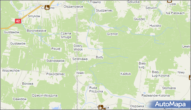 mapa Budy gmina Fałków, Budy gmina Fałków na mapie Targeo