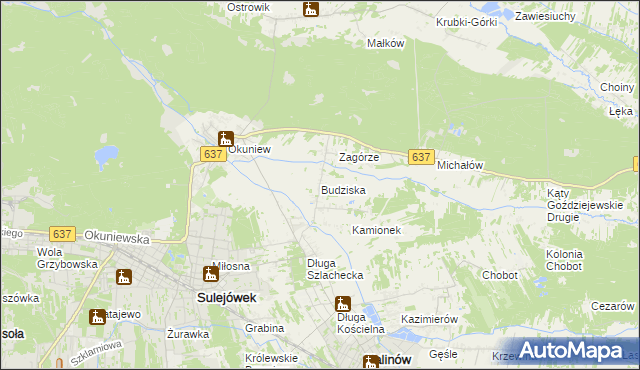 mapa Budziska gmina Halinów, Budziska gmina Halinów na mapie Targeo