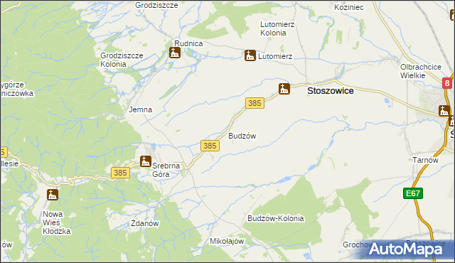 mapa Budzów gmina Stoszowice, Budzów gmina Stoszowice na mapie Targeo