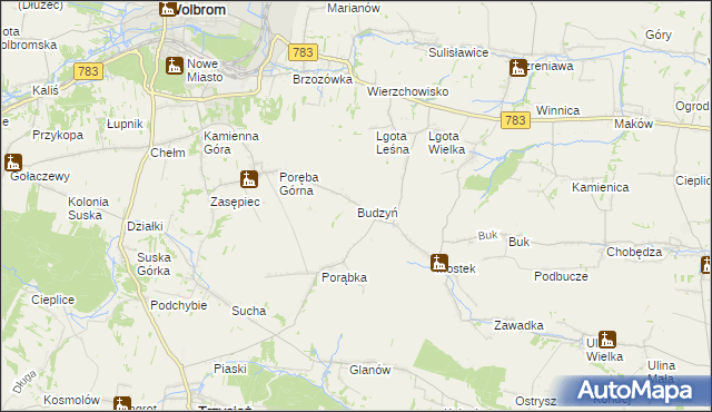 mapa Budzyń gmina Wolbrom, Budzyń gmina Wolbrom na mapie Targeo
