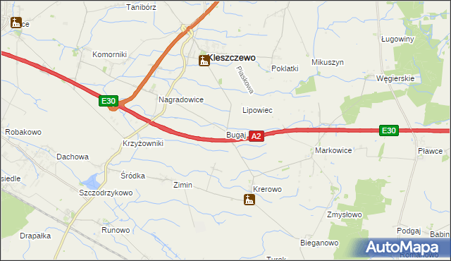 mapa Bugaj gmina Kleszczewo, Bugaj gmina Kleszczewo na mapie Targeo
