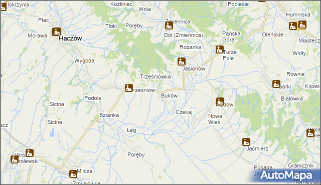 mapa Buków gmina Haczów, Buków gmina Haczów na mapie Targeo