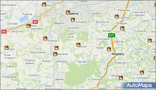 mapa Buków gmina Mogilany, Buków gmina Mogilany na mapie Targeo