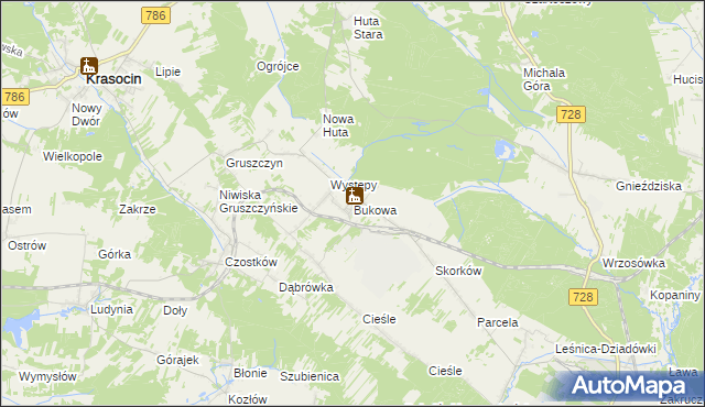 mapa Bukowa gmina Krasocin, Bukowa gmina Krasocin na mapie Targeo