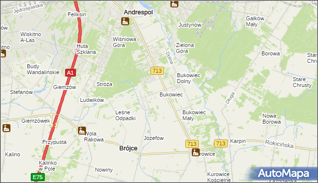 mapa Bukowiec gmina Brójce, Bukowiec gmina Brójce na mapie Targeo