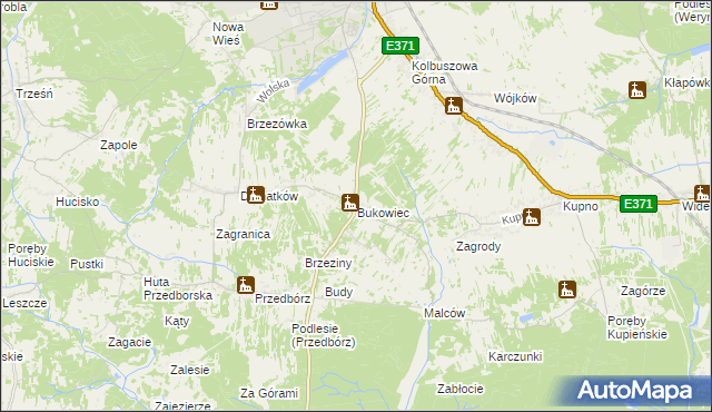 mapa Bukowiec gmina Kolbuszowa, Bukowiec gmina Kolbuszowa na mapie Targeo