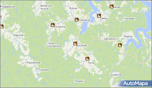 mapa Bukowiec gmina Solina, Bukowiec gmina Solina na mapie Targeo