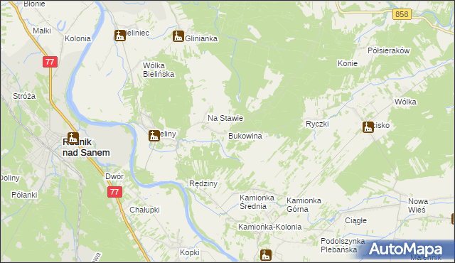 mapa Bukowina gmina Ulanów, Bukowina gmina Ulanów na mapie Targeo